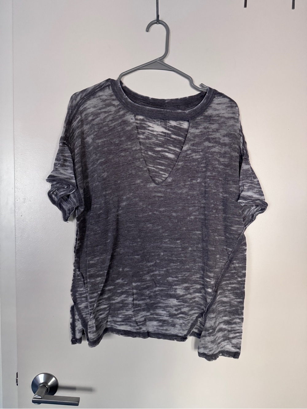 Free People We The Free Grey Burnout Short Sleeve Tee with Cutout